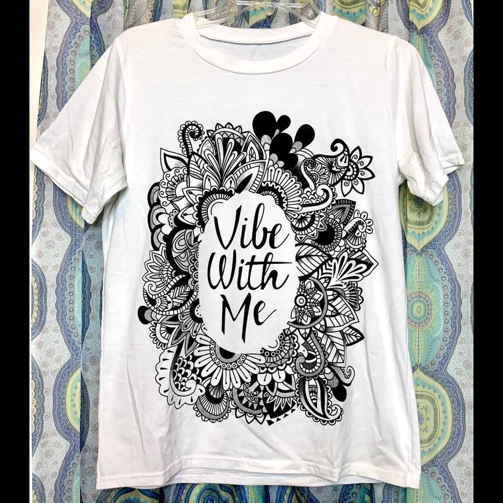 NEW Vibe With Me Mandala Design White Cotton Shirt Soft Womens XL